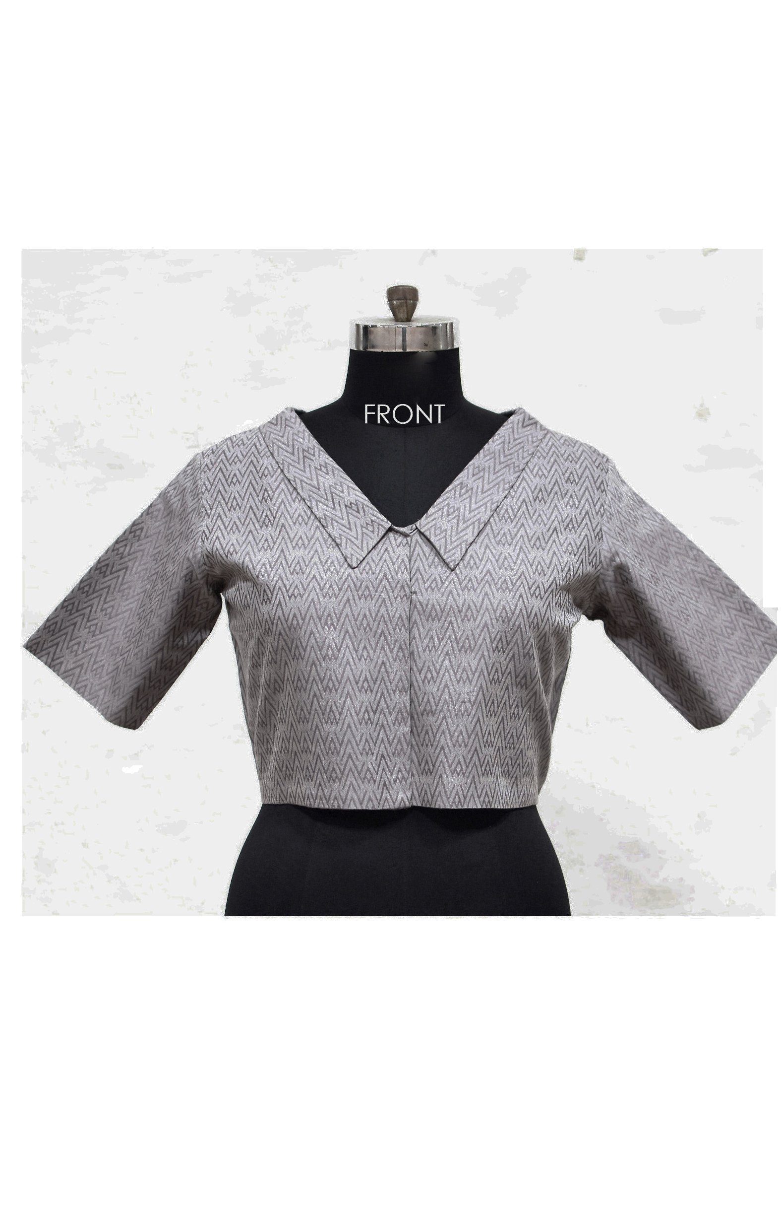Grey, Handloom Organic Cotton Blouse with Collar (Size XL / Size 14)